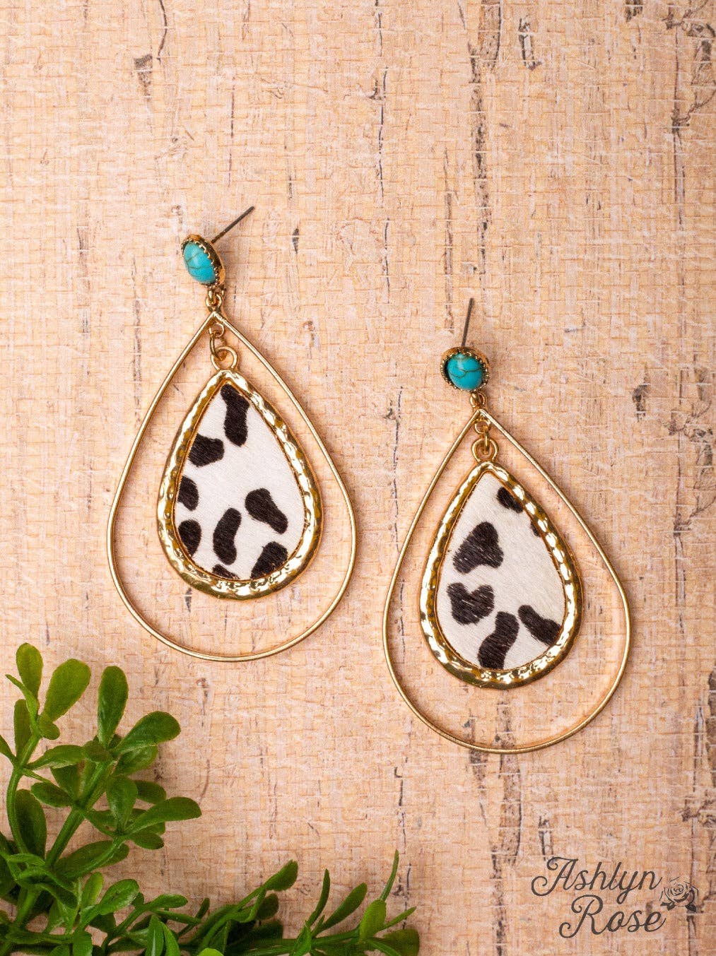 Dalmatian Double Teardrop Stud Earrings