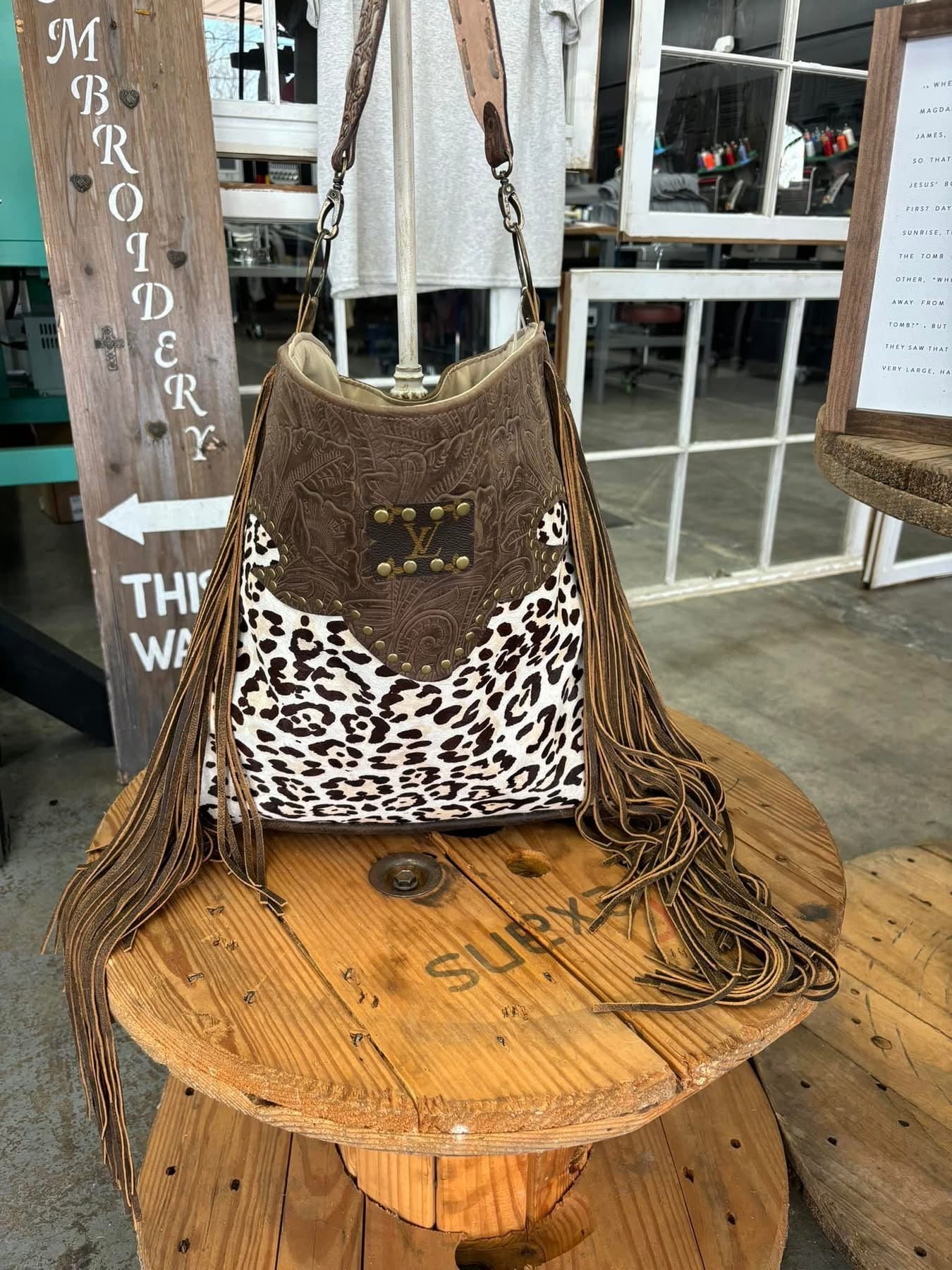 KIG Leopard Scrolly Fringe Tote
