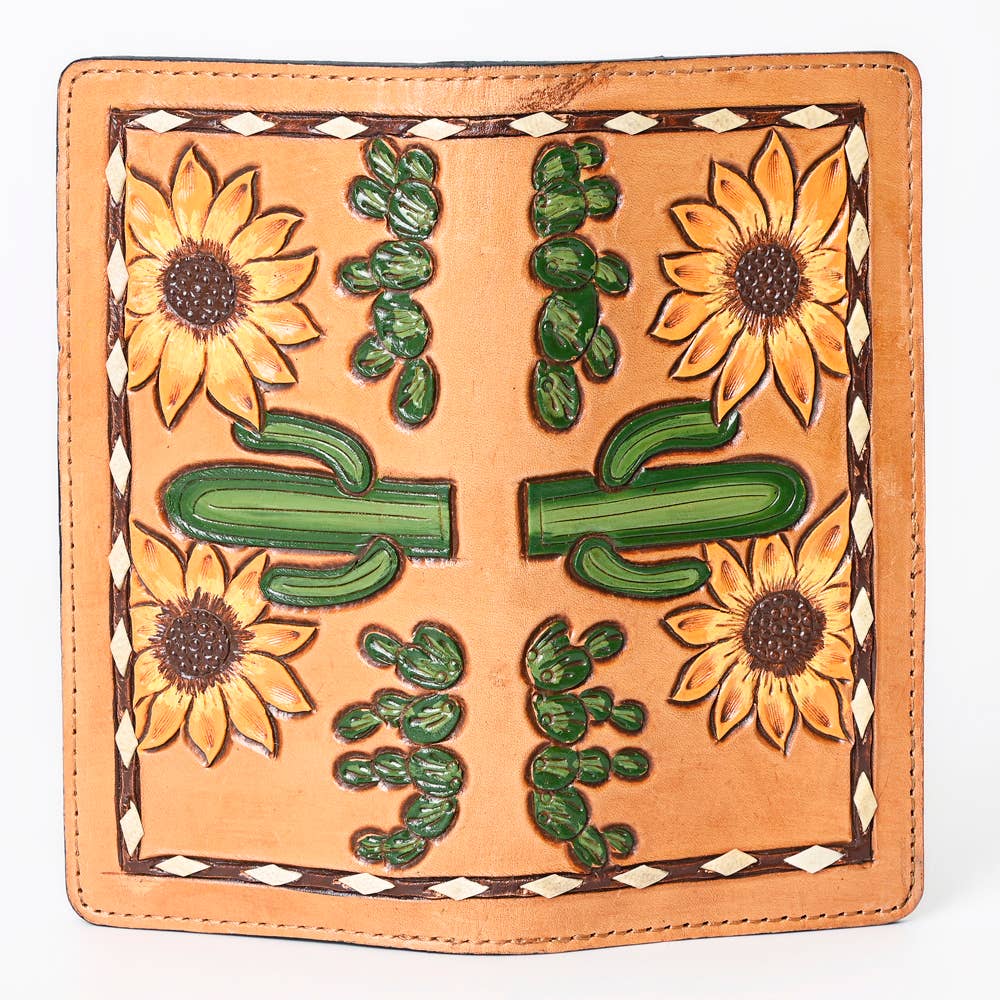 Hand Tooled Leather Sunflower Women Clutch