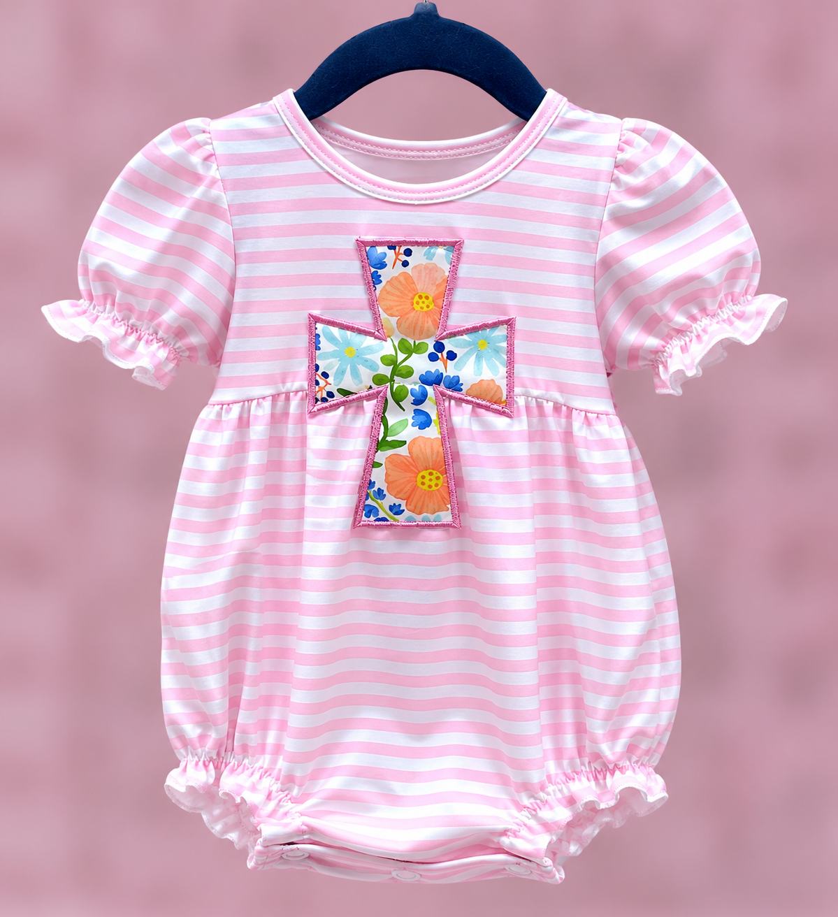 Pink Striped Floral Cross Bubble
