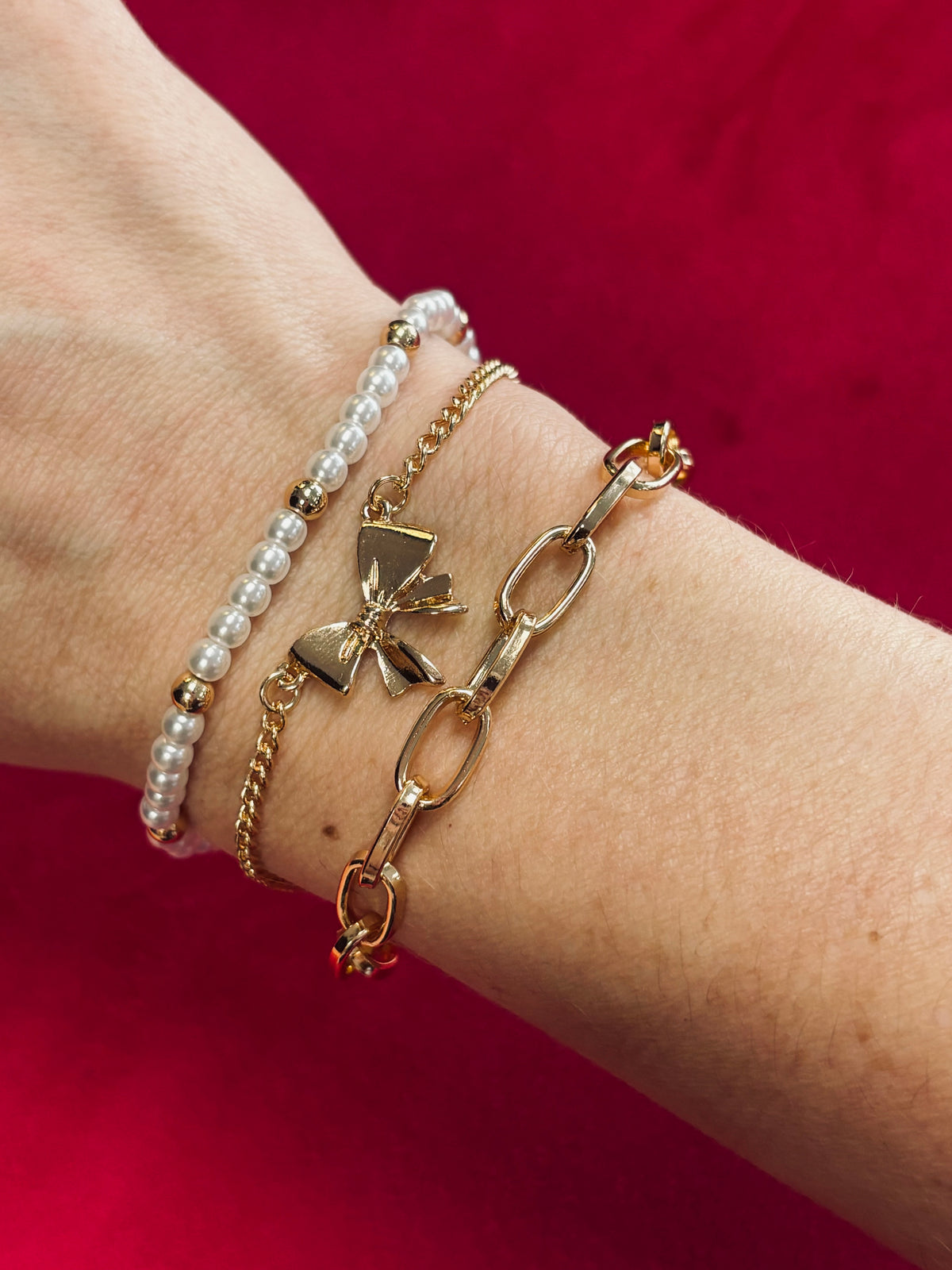 Bow Pearl Bracelet Set