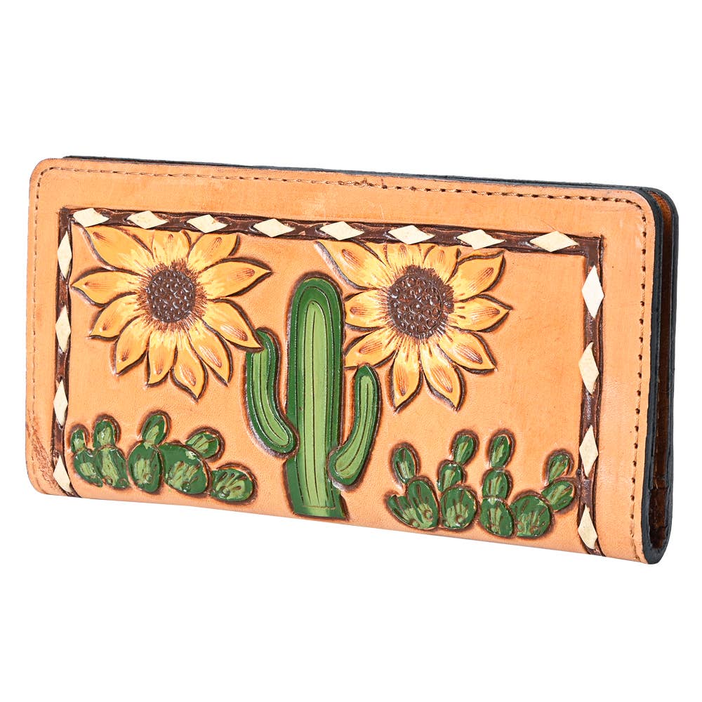 Hand Tooled Leather Sunflower Women Clutch