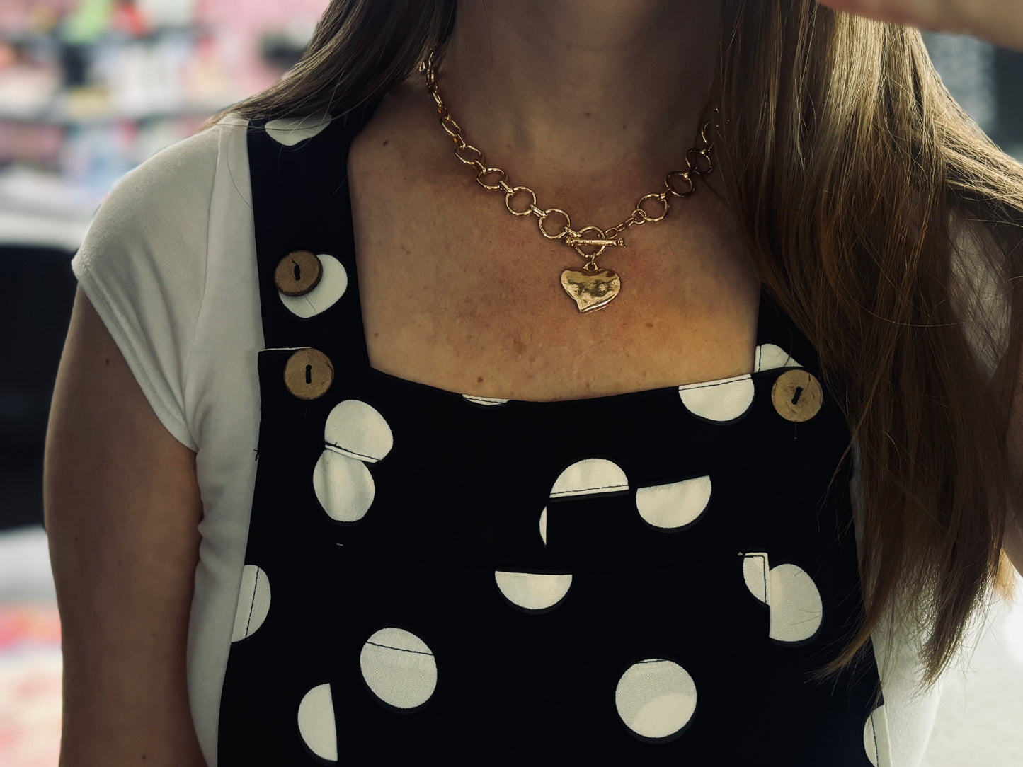 Hammered Heart Front Toggle Necklace