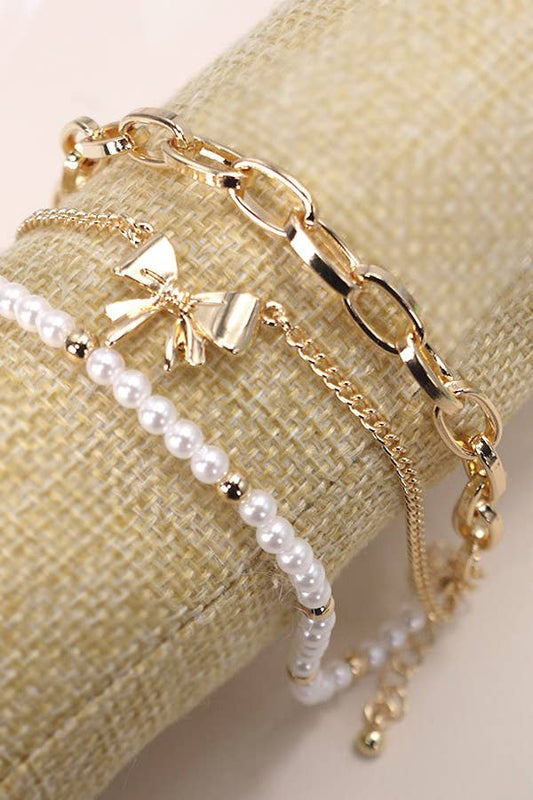 Bow Pearl Bracelet Set
