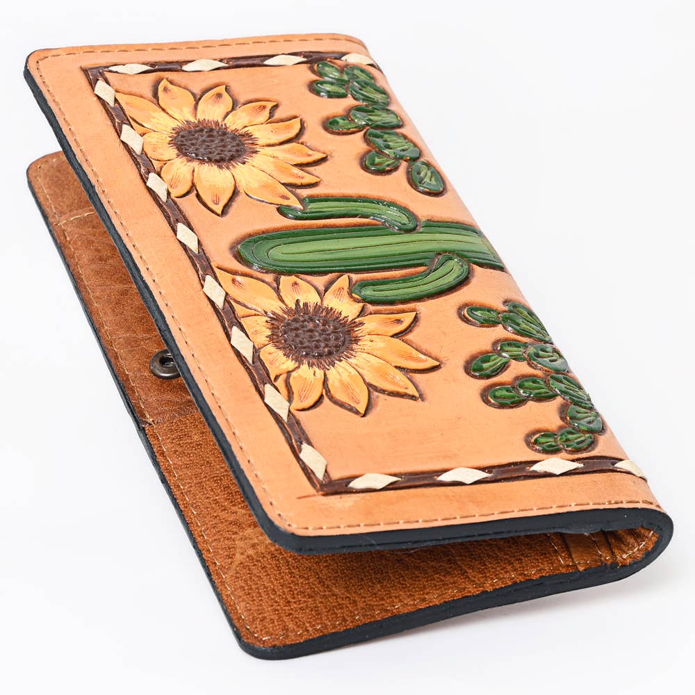 Hand Tooled Leather Sunflower Women Clutch