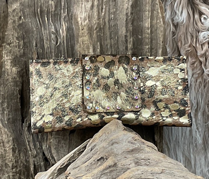 Large Wallet with Crystals Gold Leopard