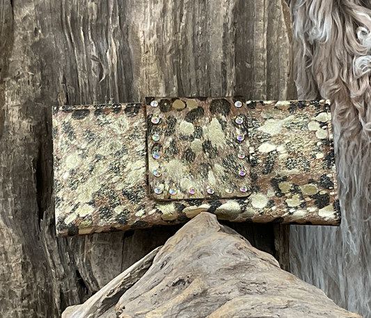 Large Wallet with Crystals Gold Leopard