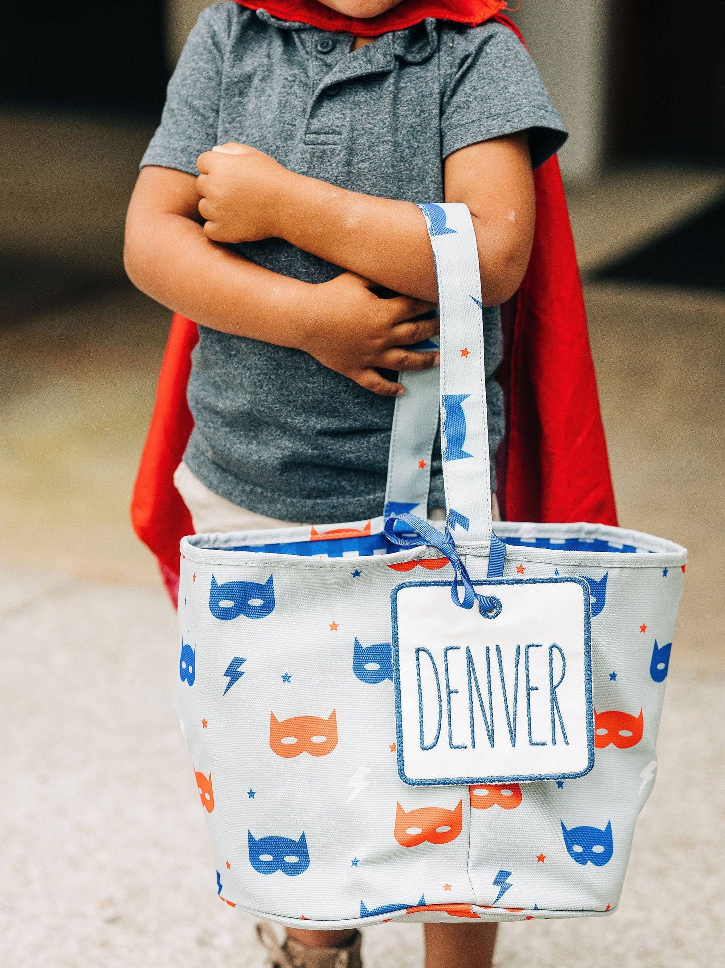Superhero/Blue Plaid Round Storage Bin