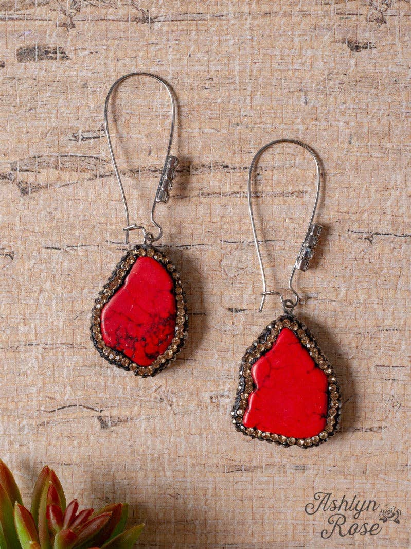 Fire Red Rhinestones Dangle Earrings