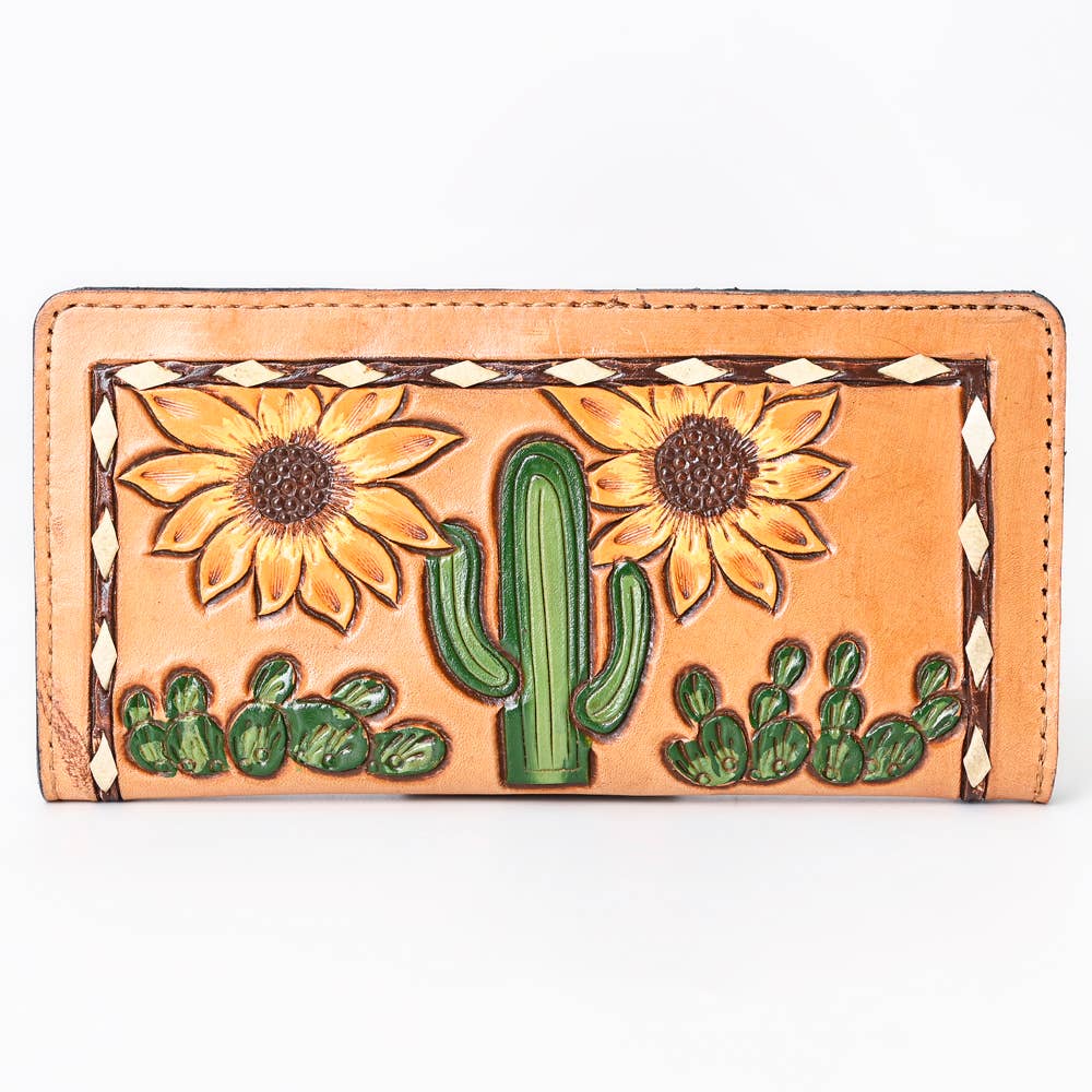 Hand Tooled Leather Sunflower Women Clutch