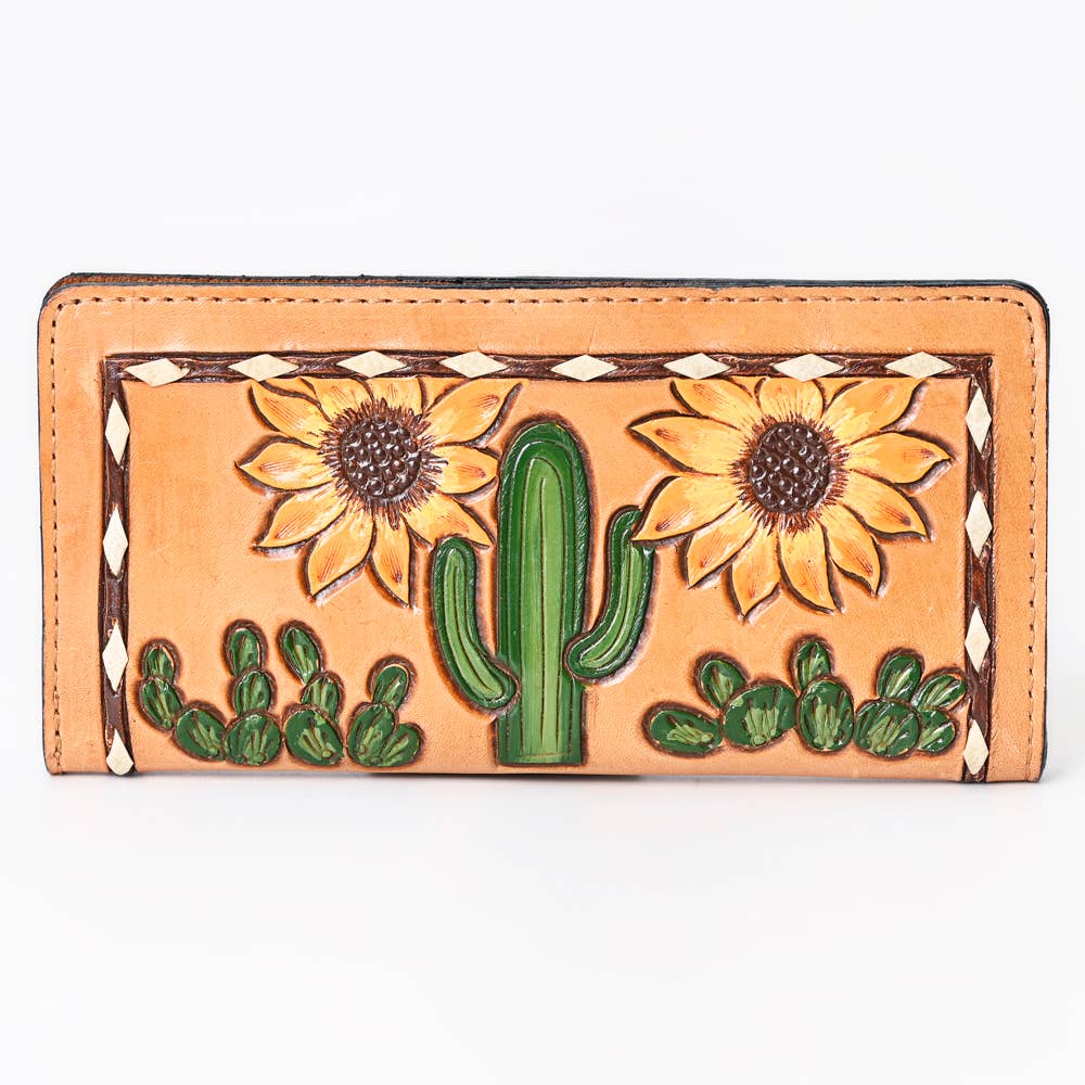 Hand Tooled Leather Sunflower Women Clutch