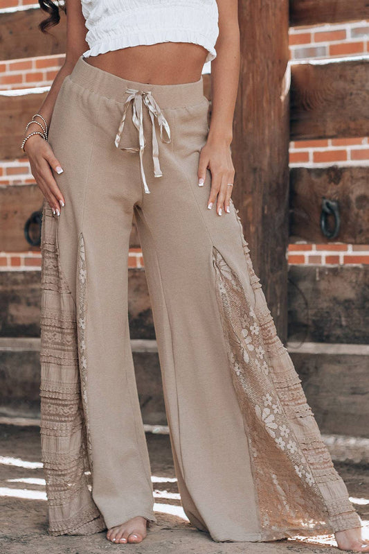 Boho Lace Patchwork Wide Leg High Waist Pants