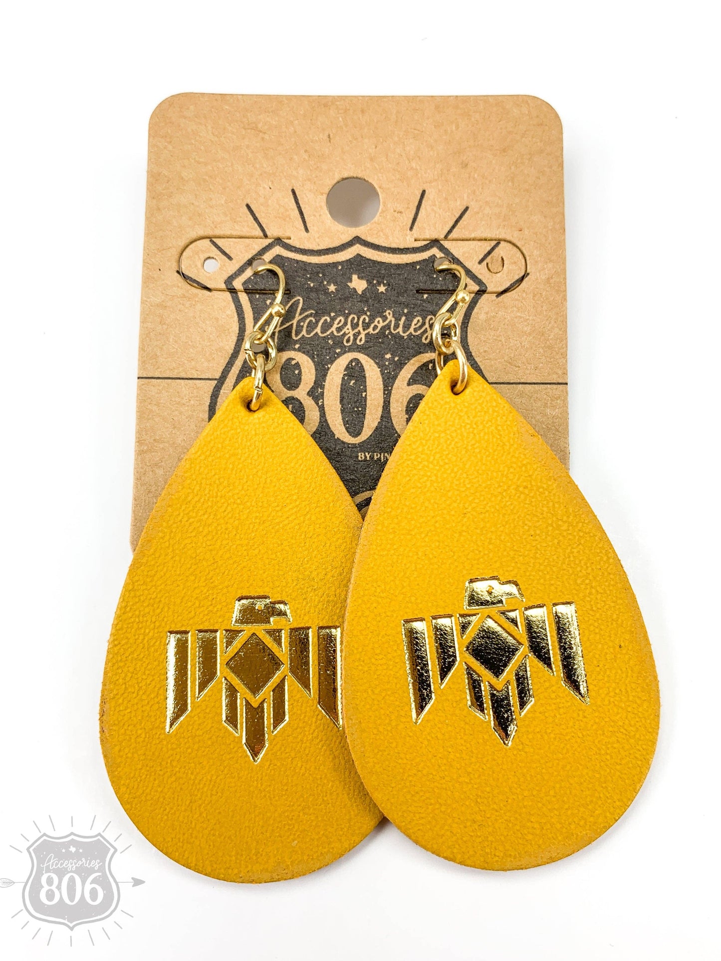 Leather Thunderbird Teardrop Earring