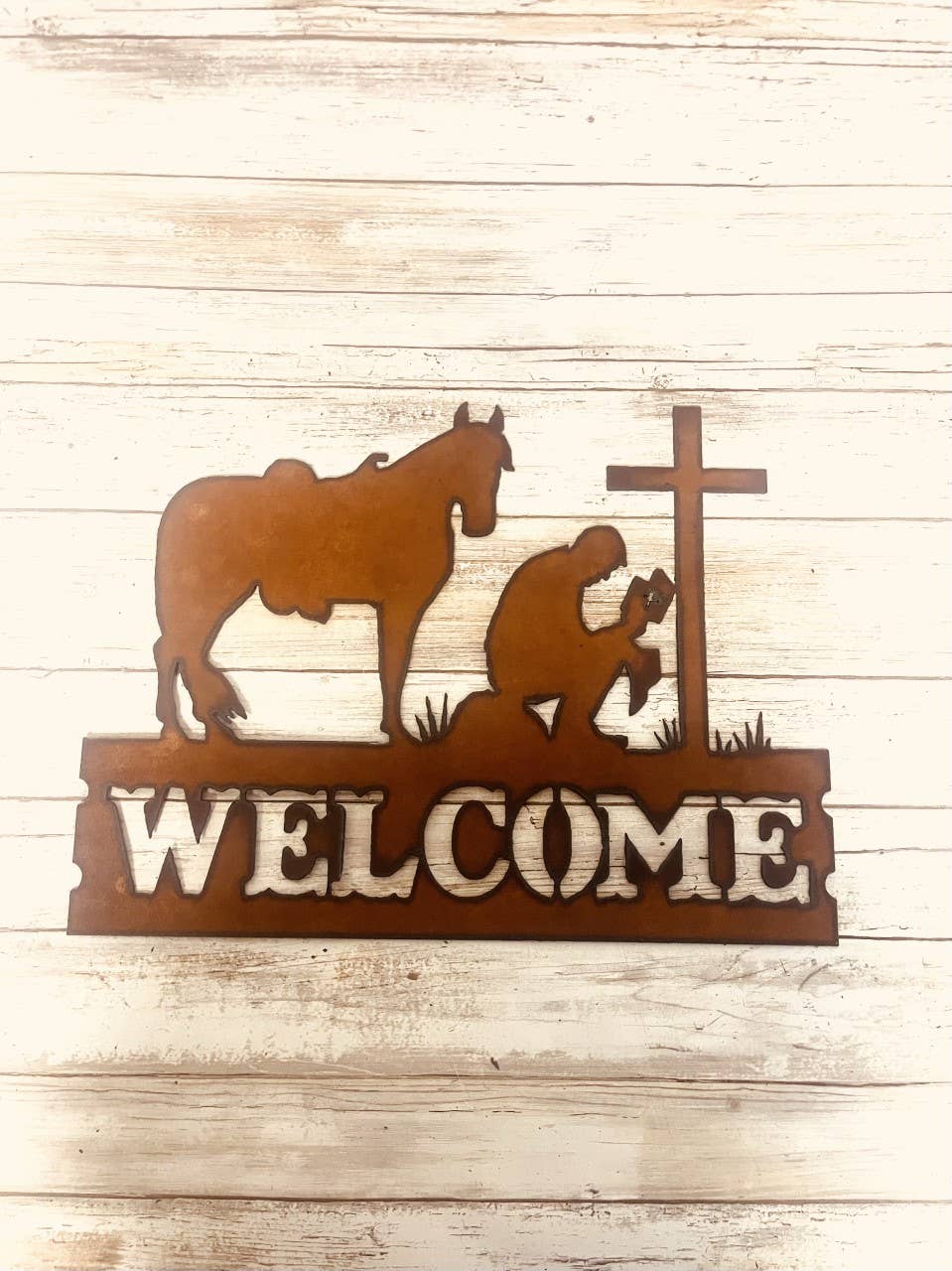 Praying Cowboy Welcome Sign