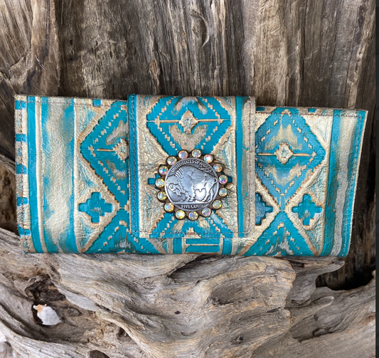 Large Wallet with Concho Aztec